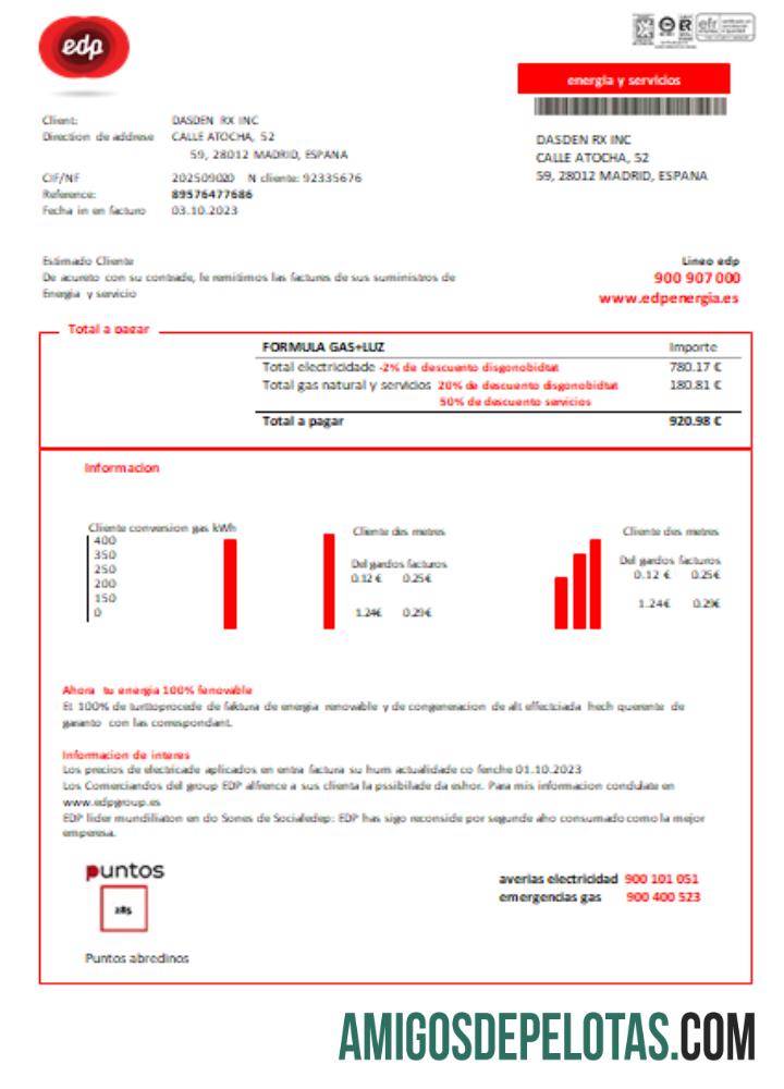 EDP ​​Espanha Energia Utility Business Bill, SCR baixar para verificação